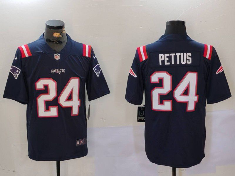 Men New England Patriots #24 Pettus Blue 2024 Nike Vapor Limited NFL Jersey style 1